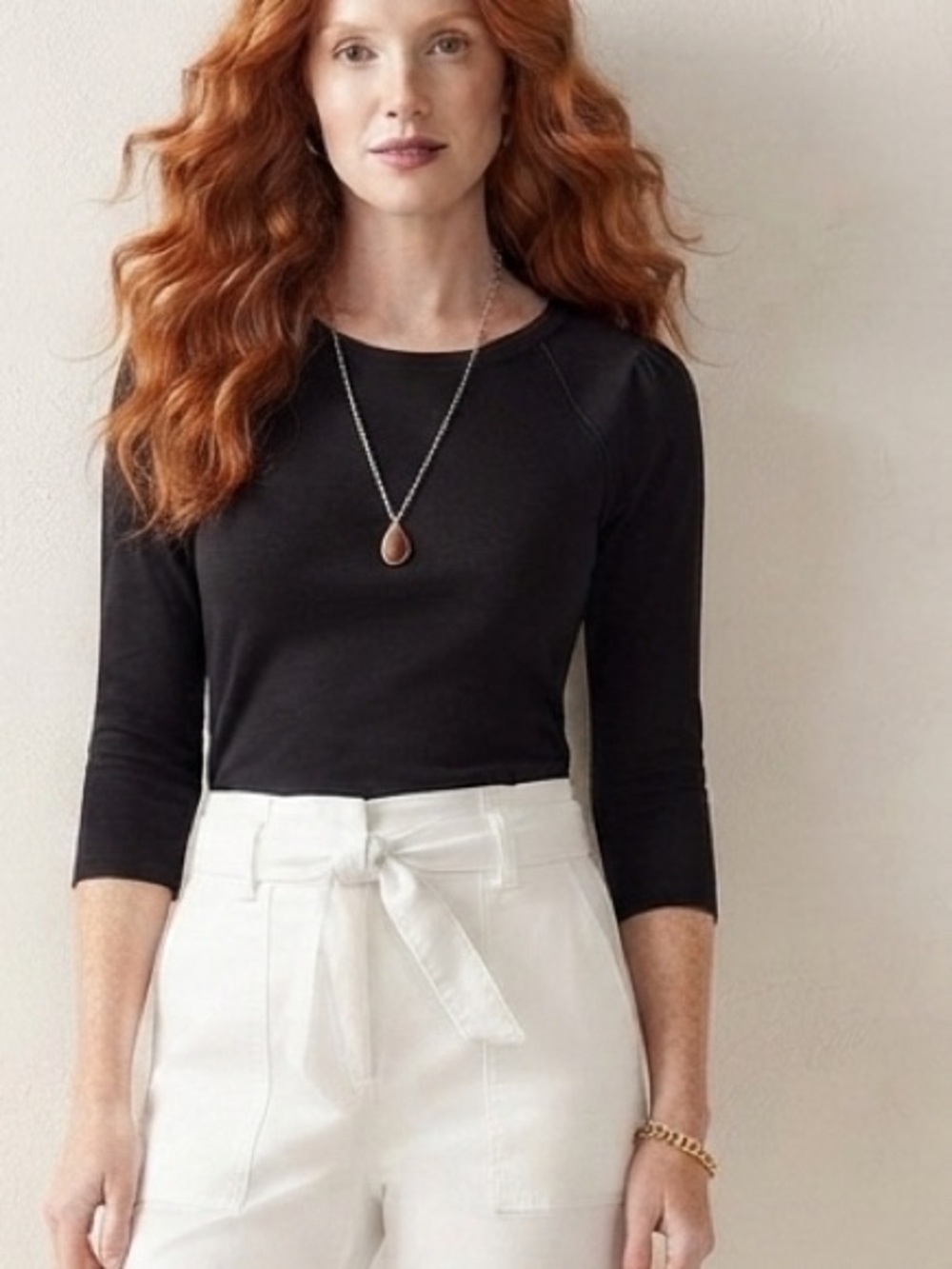 NWT White House Black Market Black Puff-Sleeve Scoop Neck Raglan Tee XL